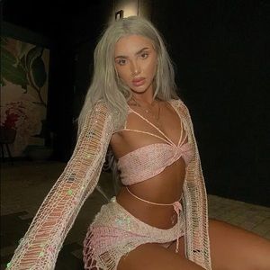 🌴 Sequined Knitted 3 Piece Set Knitted Top and Mini Skirt Great Festival…